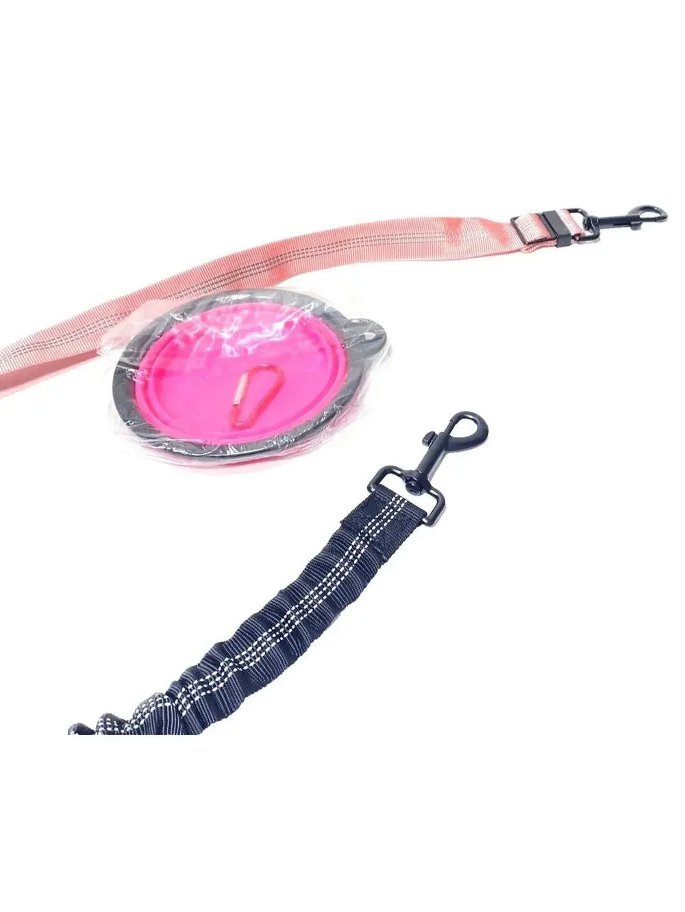 Double Leash Dog Walking 2 Dogs W Collapsible Water Bowl Pink Black Leash 1 Unit